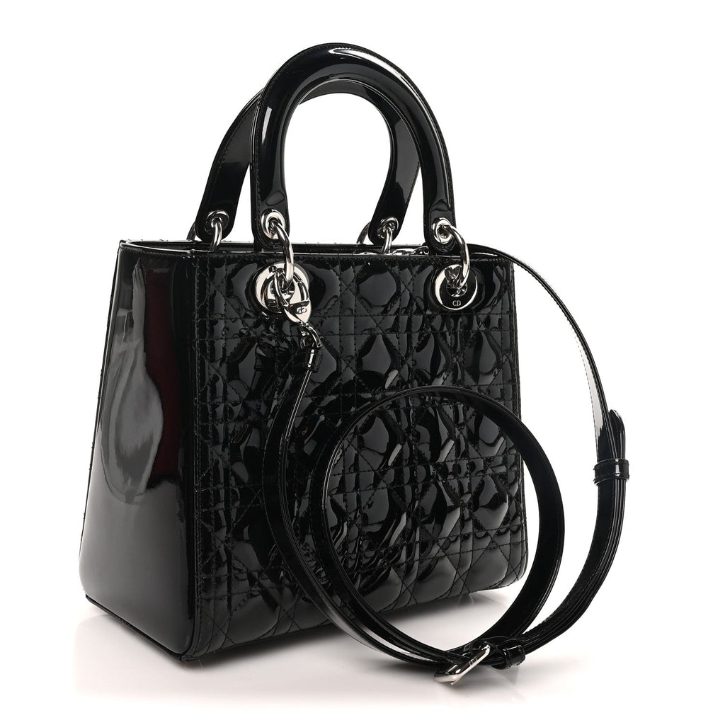 Dior Patent Cannage Medium Lady Dior Black
