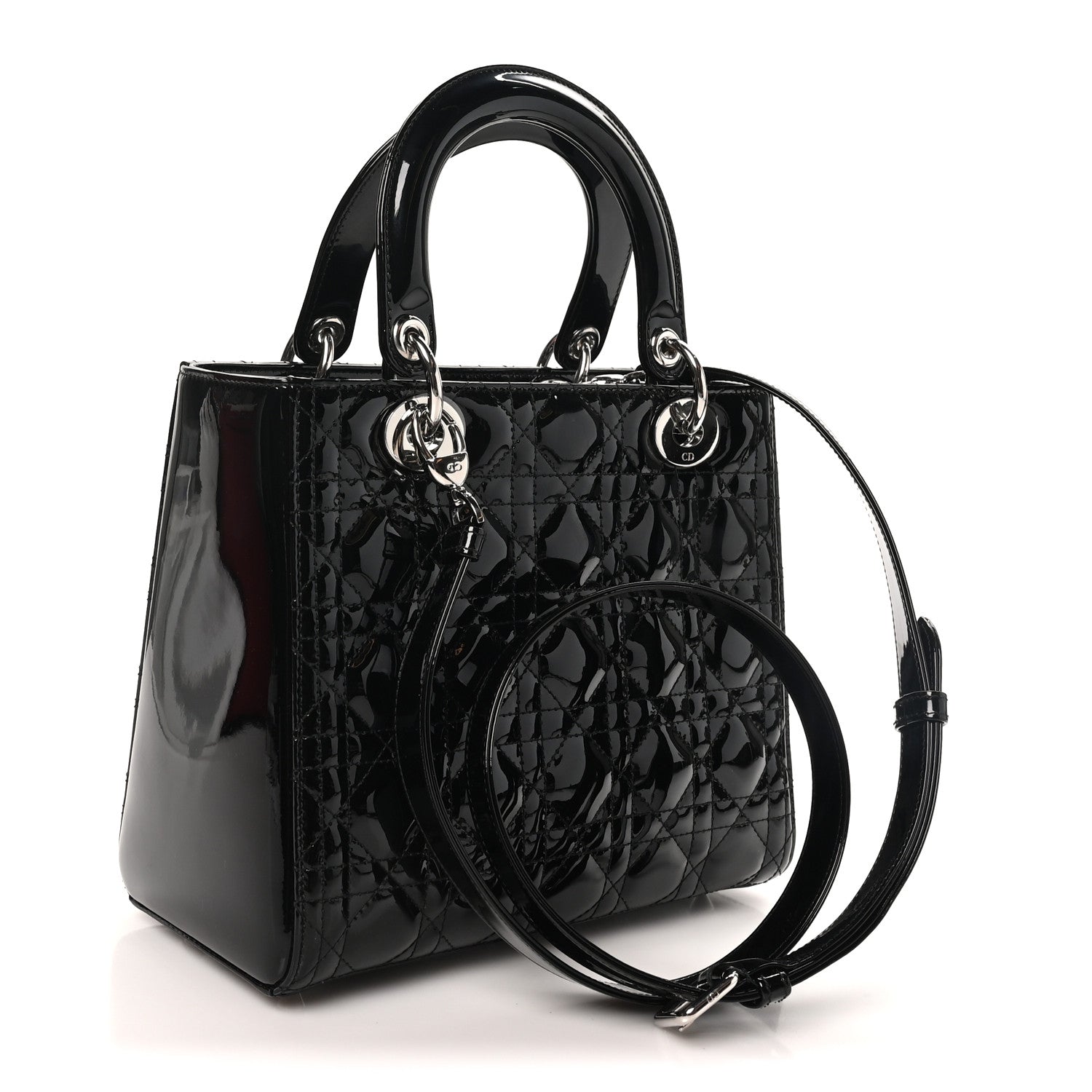 Dior Patent Cannage Medium Lady Dior Black
