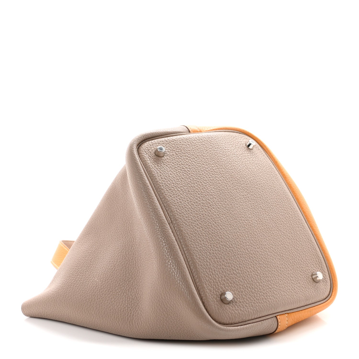 Hermès Taurillon Clemence Casaque Picotin Lock 22 MM Moutarde Gris Tourterelle