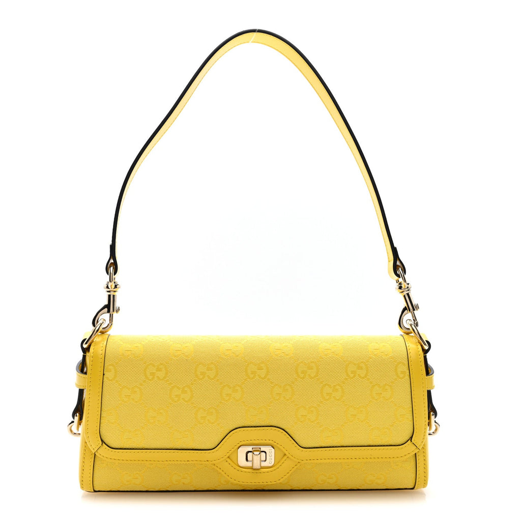 Gucci GG Monogram Textured Dollar Calfskin Small Luce Shoulder Bag Yellow Yellow