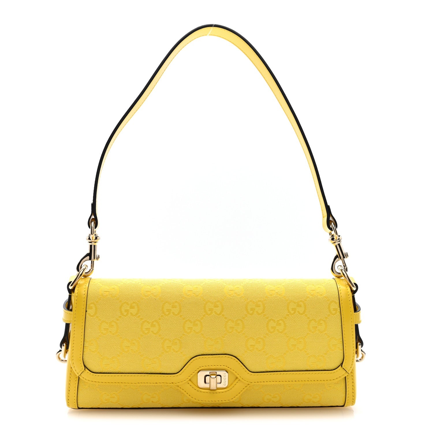 Gucci GG Monogram Textured Dollar Calfskin Small Luce Shoulder Bag Yellow Yellow