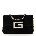 Gucci Velvet Crystal Square G Shoulder Bag Black