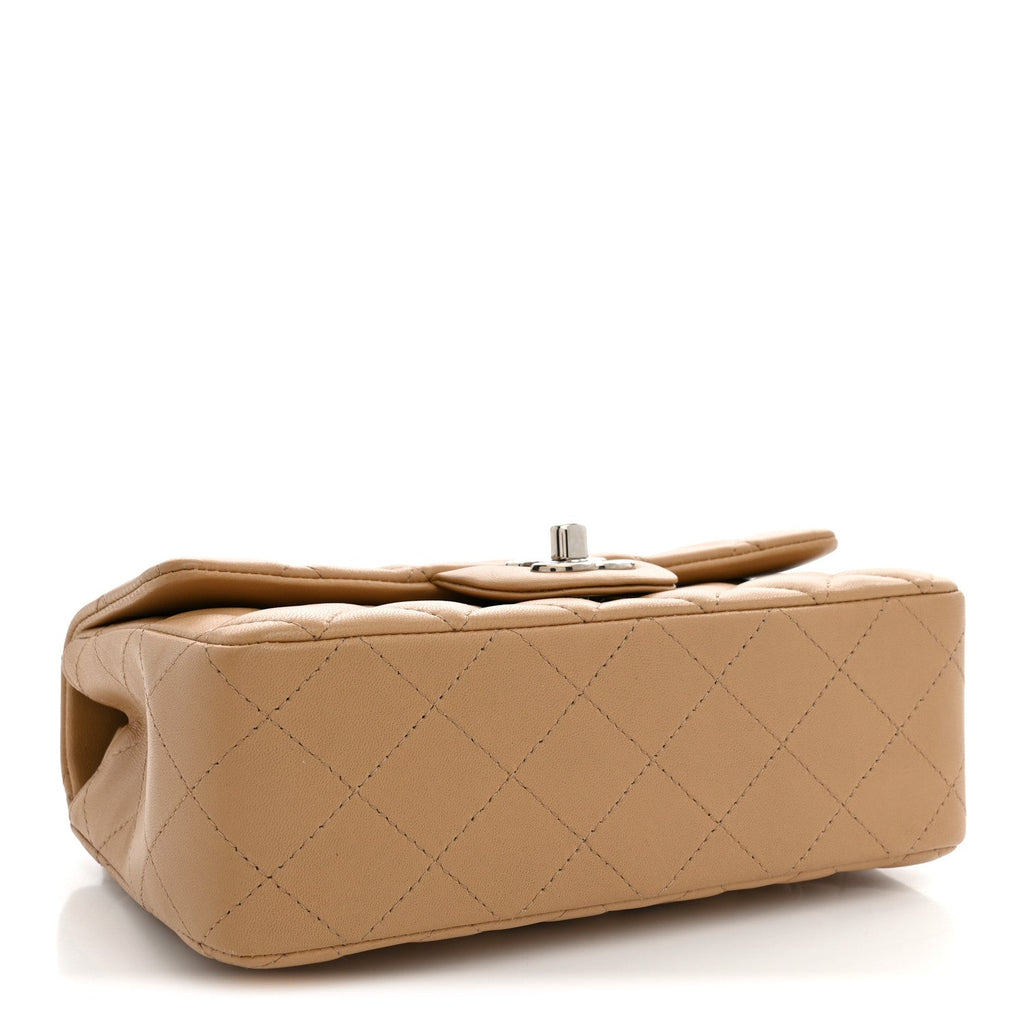Chanel Lambskin Quilted Mini Rectangular Flap Dark Beige
