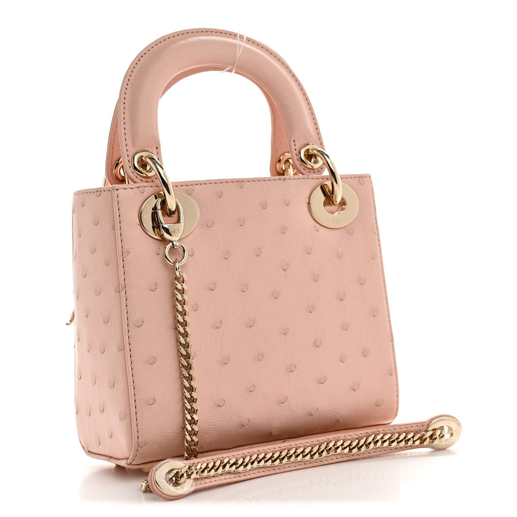 Dior Ostrich Mini Lady Dior Light Pink