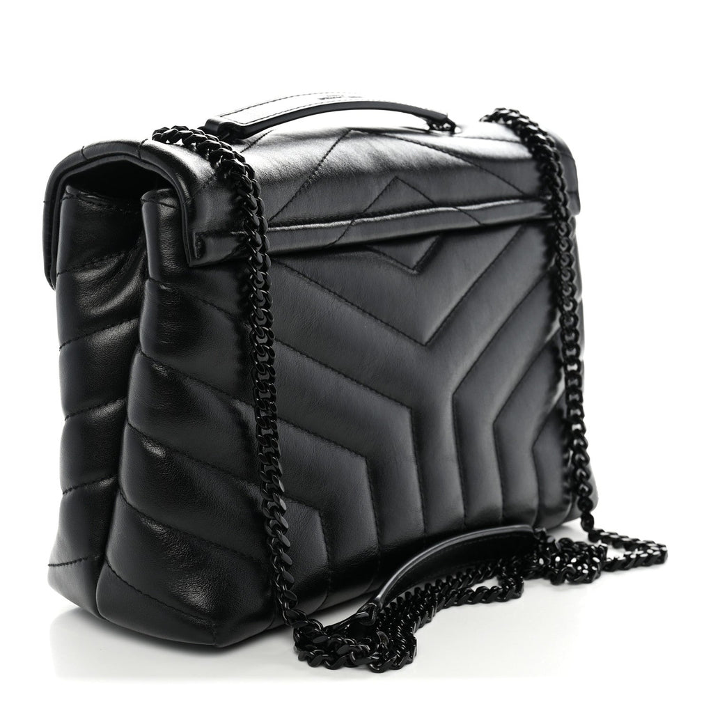 Saint Laurent Calfskin Y Quilted Monogram Monochrome Small Loulou Chain Satchel Black