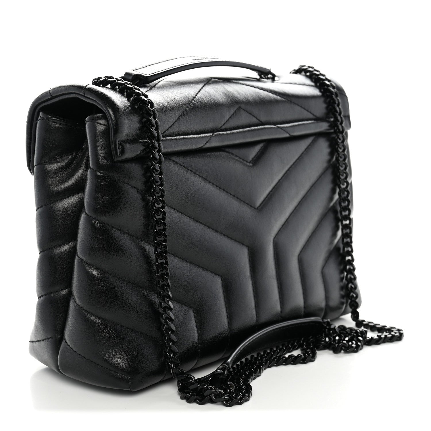 Saint Laurent Calfskin Y Quilted Monogram Monochrome Small Loulou Chain Satchel Black
