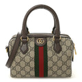 Gucci GG Supreme Monogram Textured Dollar Calfskin Web Mini Ophidia Top Handle Bag Beige Ebony New Acero