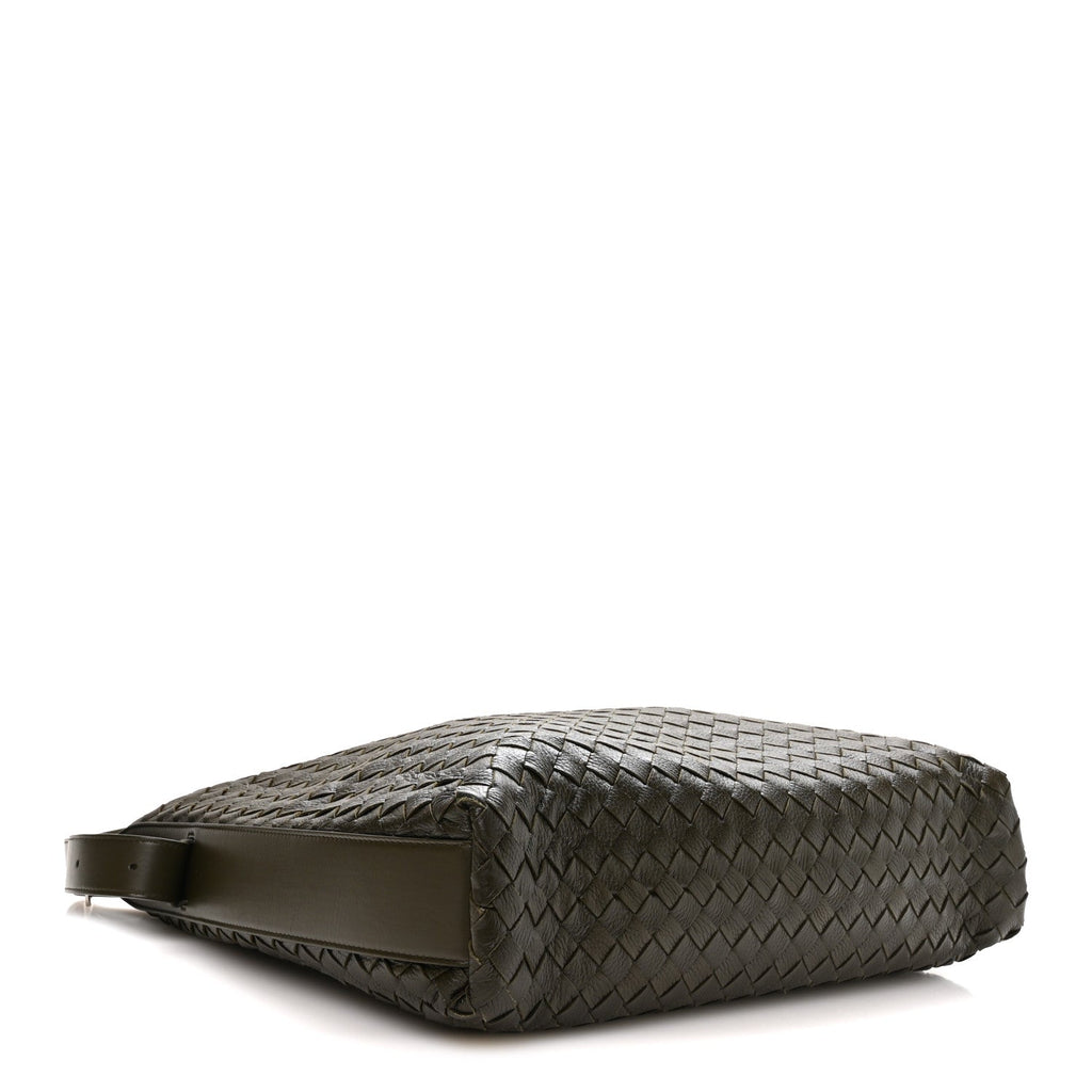 Bottega Veneta Deerskin Intrecciato Medium Traveler Hobo Kaki