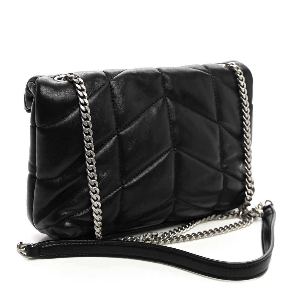 Saint Laurent Lambskin Quilted Toy Loulou Puffer Monogram Chain Satchel Black