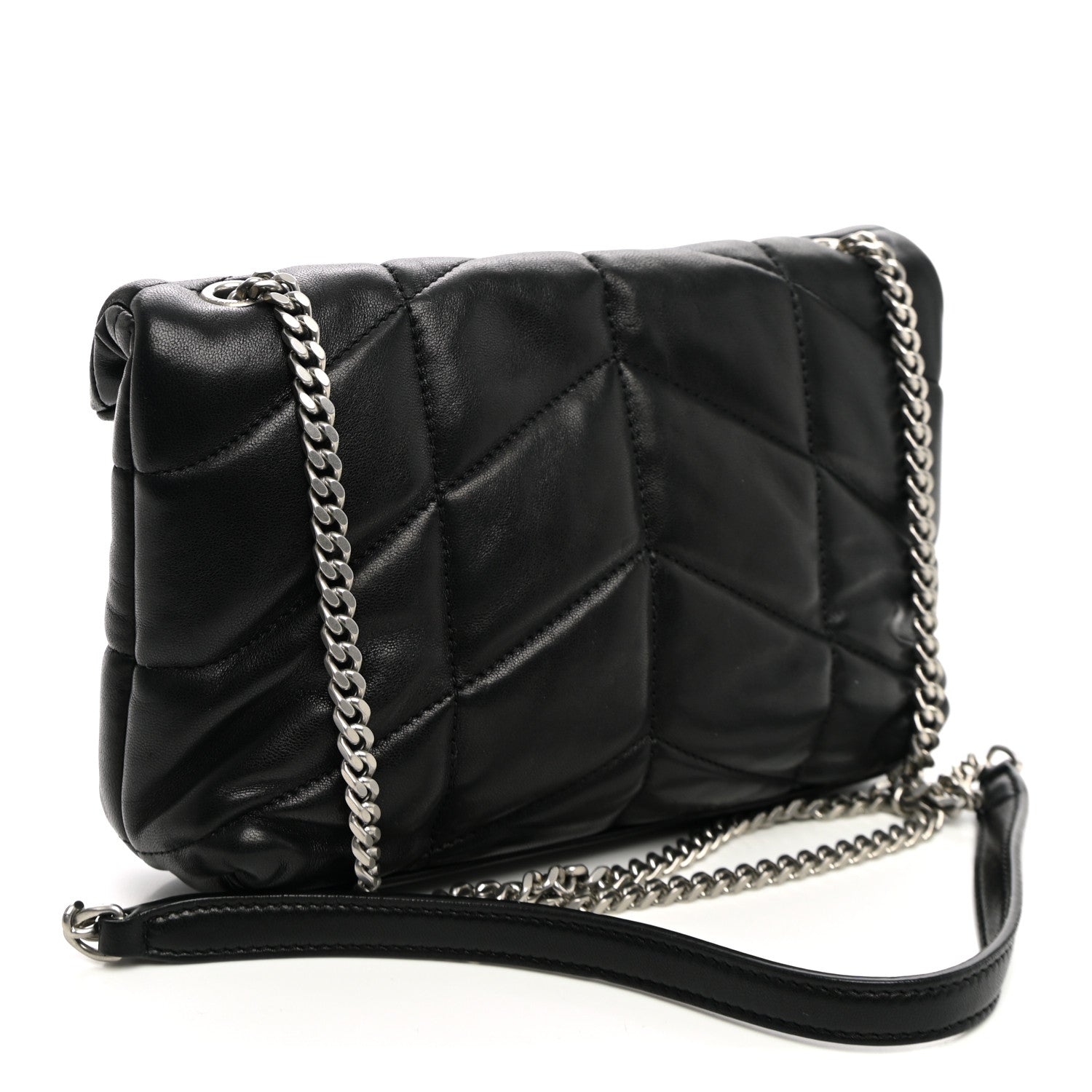 Saint Laurent Lambskin Quilted Toy Loulou Puffer Monogram Chain Satchel Black