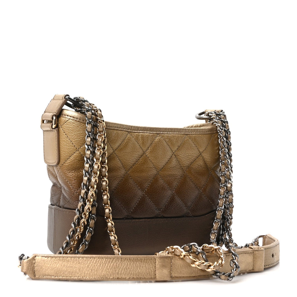 Chanel Metallic Goatskin Quilted Small Gabrielle Hobo Gold Bronze