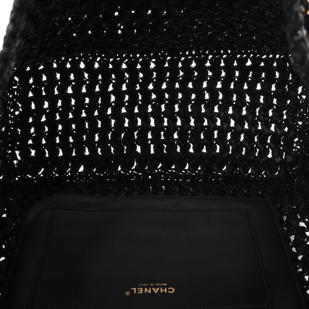 Chanel Raffia Effect Calfskin Coco Beach Shopping Tote Black