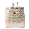 Chanel Tweed Calfskin Quilted Gabrielle Backpack Ivory