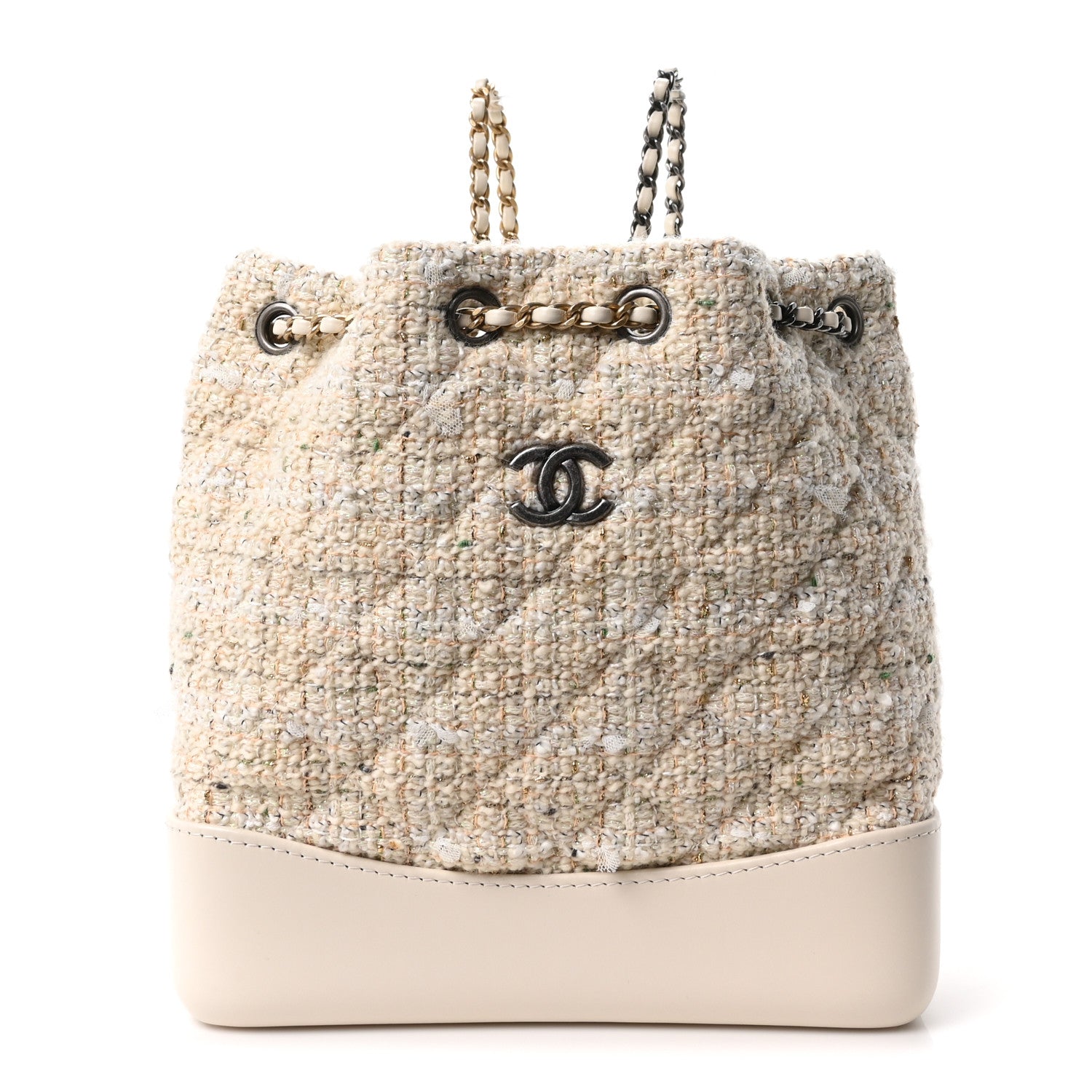 Chanel Tweed Calfskin Quilted Gabrielle Backpack Ivory
