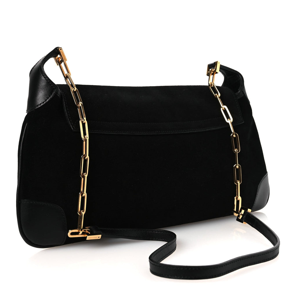 Gucci Suede Tiger Head Shoulder Bag Black