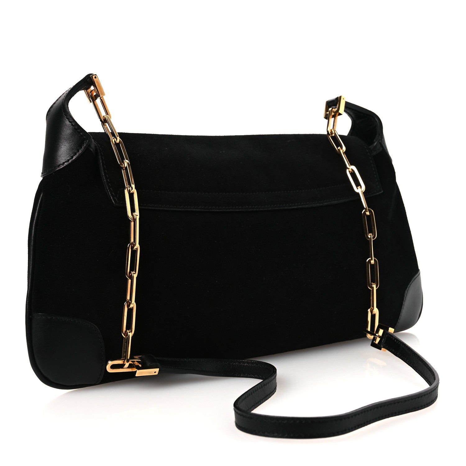 Gucci Suede Tiger Head Shoulder Bag Black