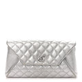Chanel Metallic Calfskin Quilted Fold Up Again Clutch Silver