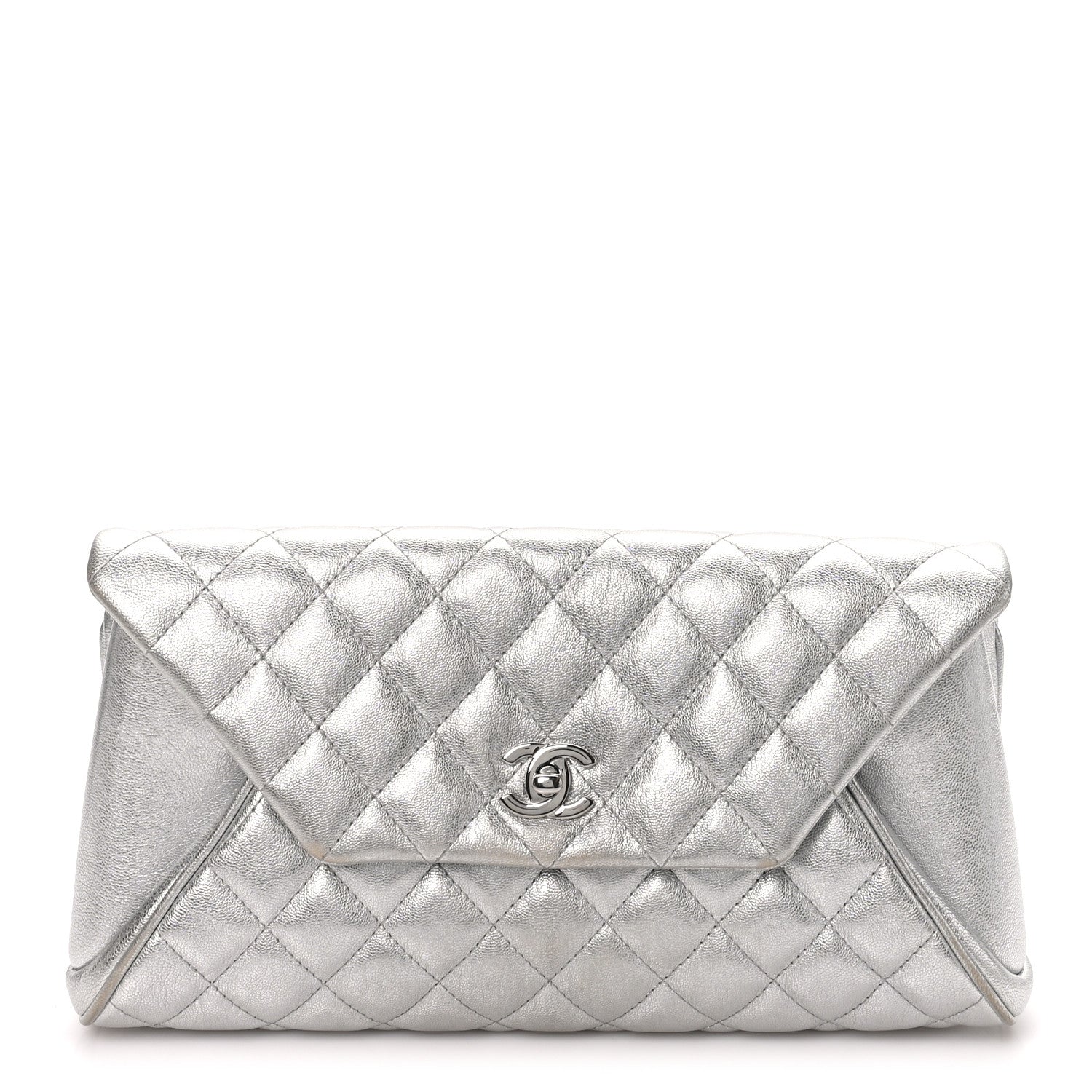 Chanel Metallic Calfskin Quilted Fold Up Again Clutch Silver