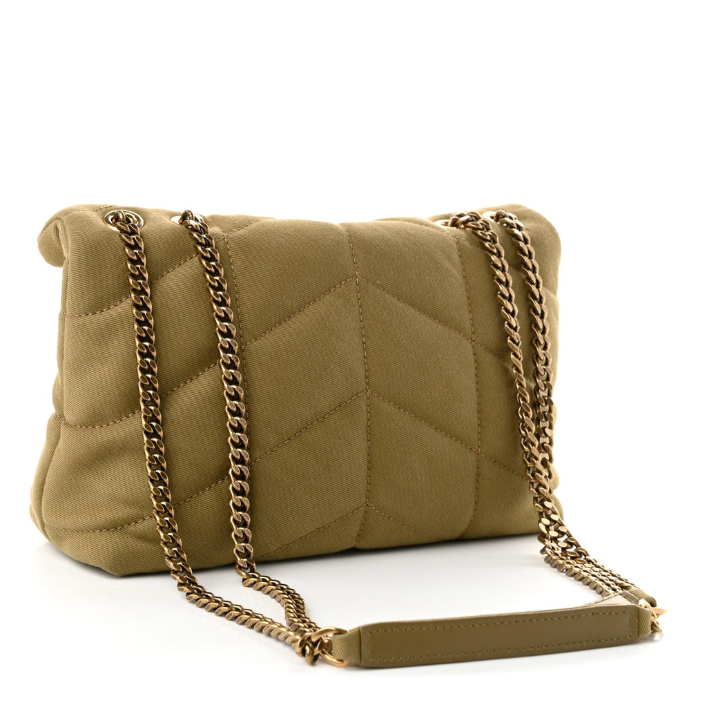 Saint Laurent Canvas Quilted Toy Loulou Puffer Monogram Chain Satchel Fir Green