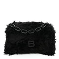 Balenciaga Faux Fur Small Downtown Shoulder Bag Black