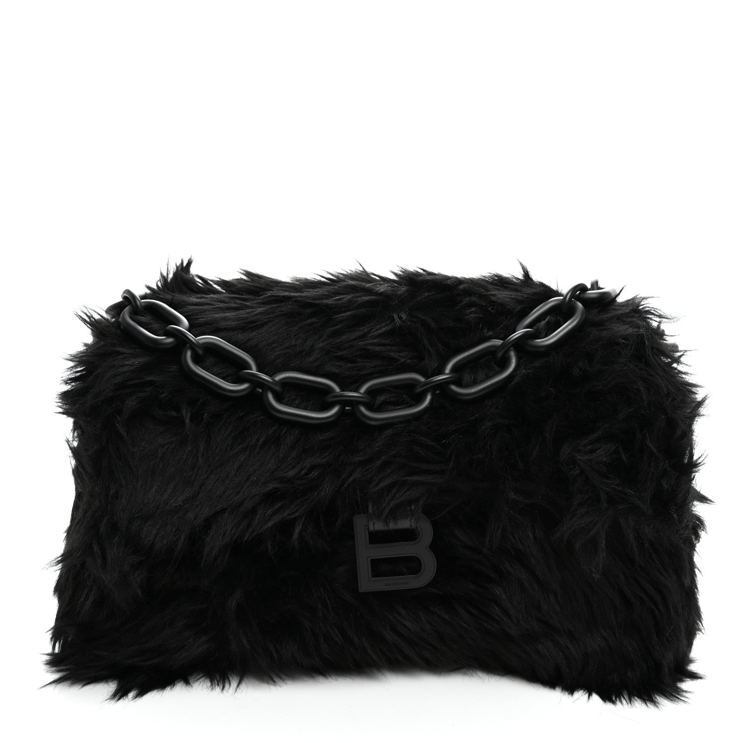 Balenciaga Faux Fur Small Downtown Shoulder Bag Black