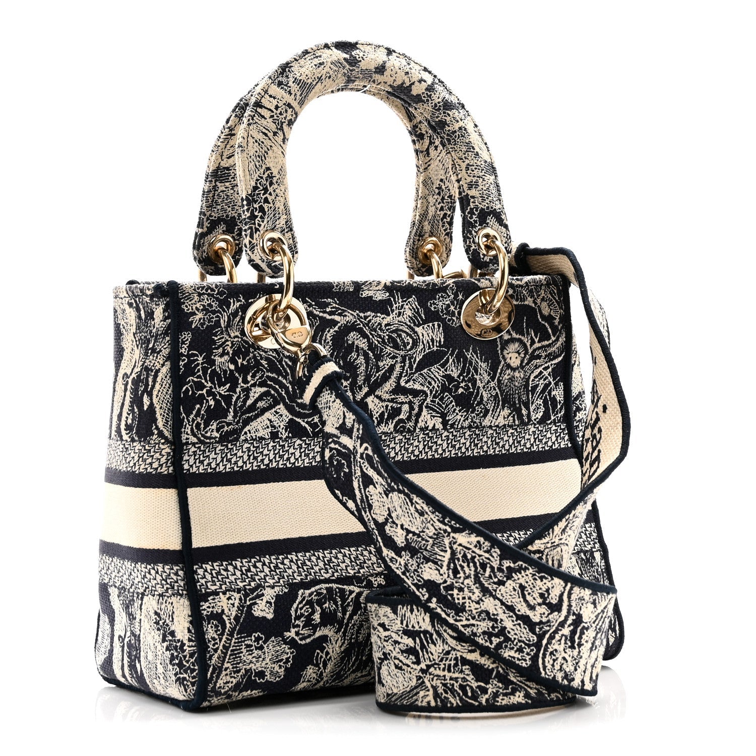 Dior Canvas Toile De Jouy Embroidered Medium Lady D-Lite Navy