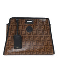 Fendi Glazed Fabric Vitello Century FF 1974 Stamp Patch Medium Peekaboo Defender Cover Mogano Panna Black