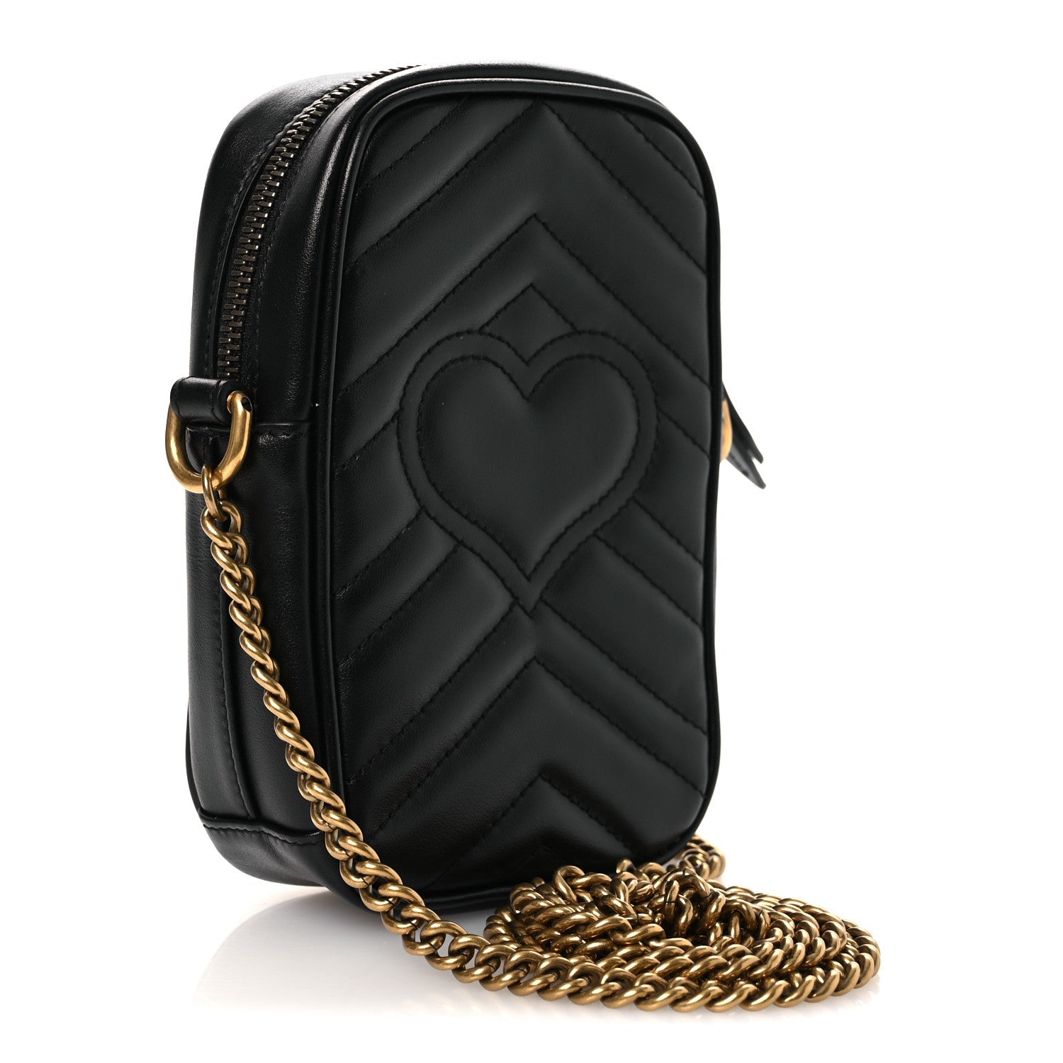 Gucci Calfskin Matelasse Mini GG Marmont Crossbody Bag Black