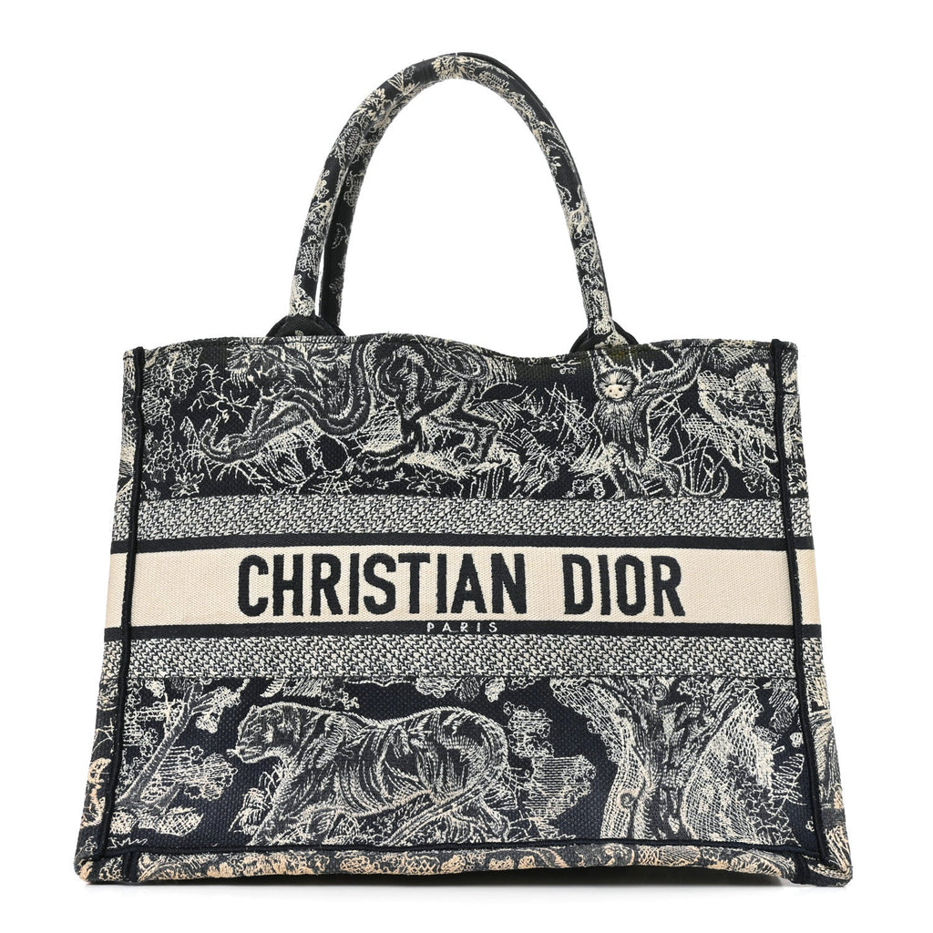 Dior Canvas Embroidered Medium Toile De Jouy Reverse Book Tote Blue