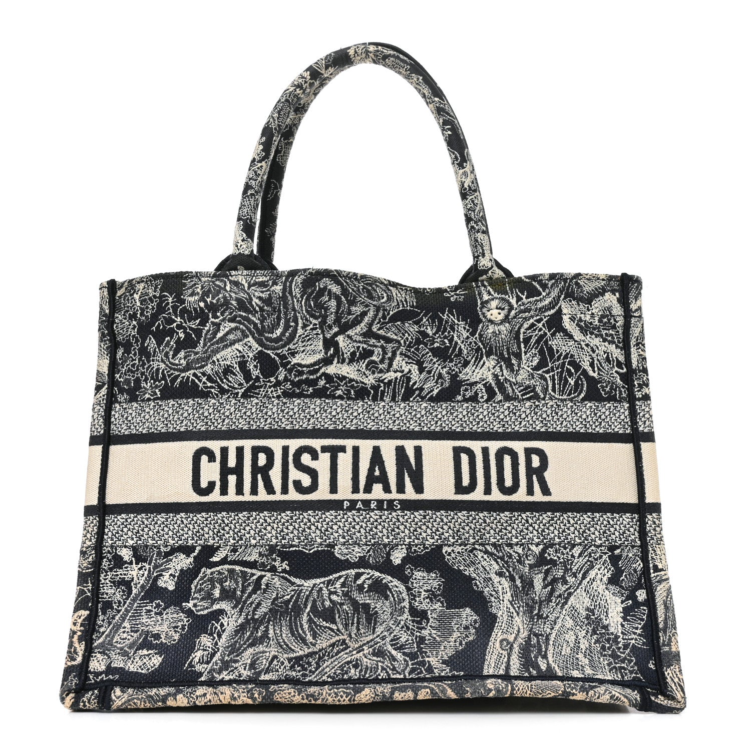 Dior Canvas Embroidered Medium Toile De Jouy Reverse Book Tote Blue