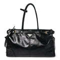 Prada Glossy Calfskin Triangle Large Bonnie Shoulder Bag Black