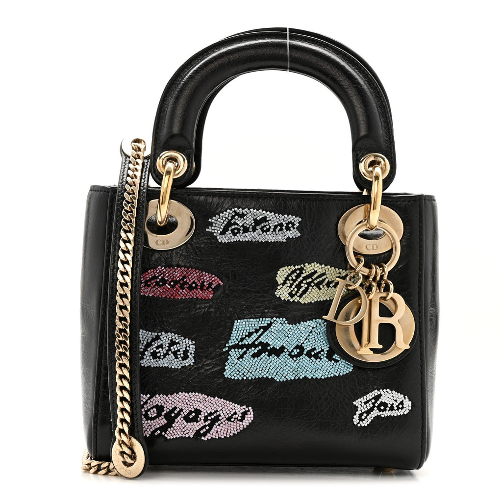 Dior Calfskin Beaded Mini Lady Dior Black