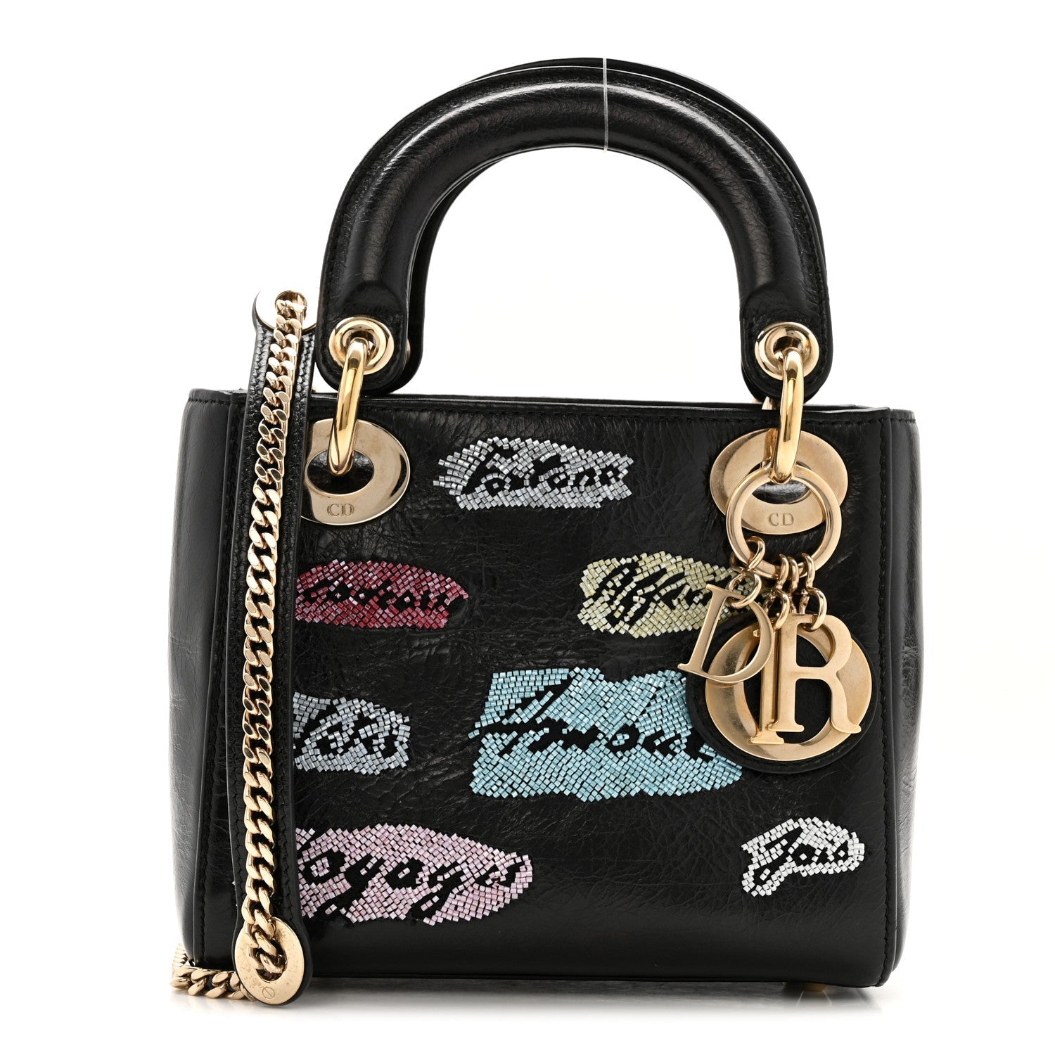 Dior Calfskin Beaded Mini Lady Dior Black