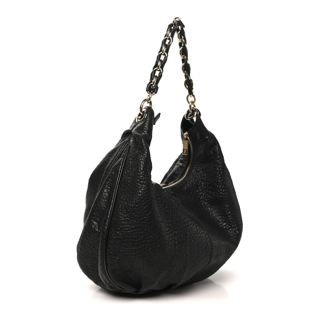 Fendi Crinkled Lambskin Mia Hobo Black