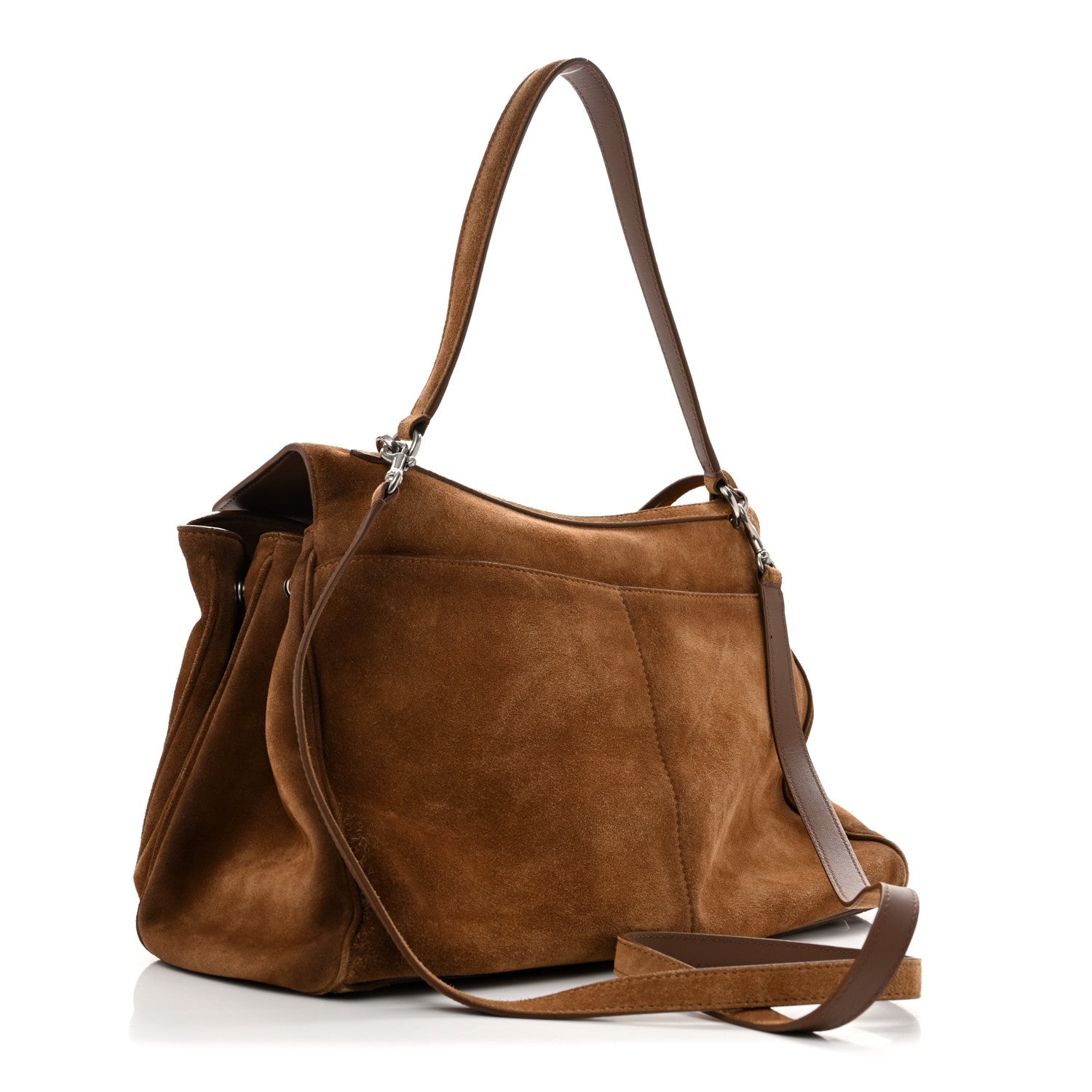 Balenciaga Waxed Suede Calfskin Medium Rodeo Top Handle Handbag Camel