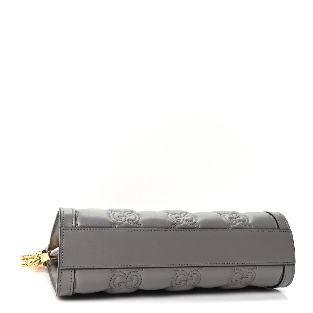 Gucci Calfskin GG Matelasse Small Slim Chain Shoulder Bag Dusty Grey Natural