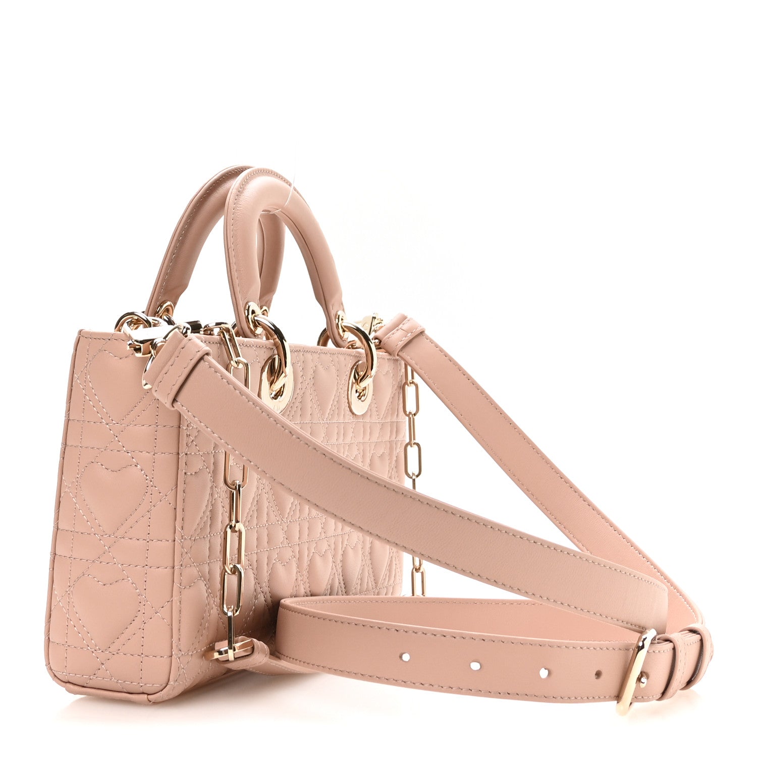 Dior Lambskin Cannage Heart Medium Lady D-Joy Rose Des Vents