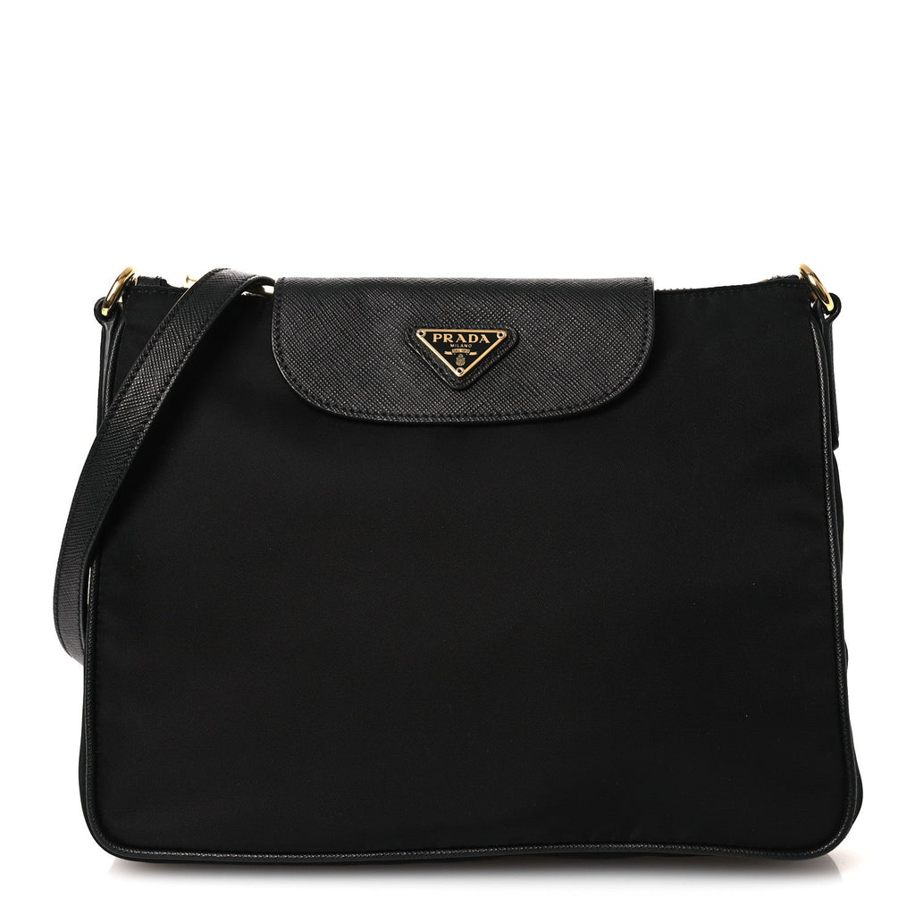 Prada Tessuto Nylon Saffiano Crossbody Bag Black