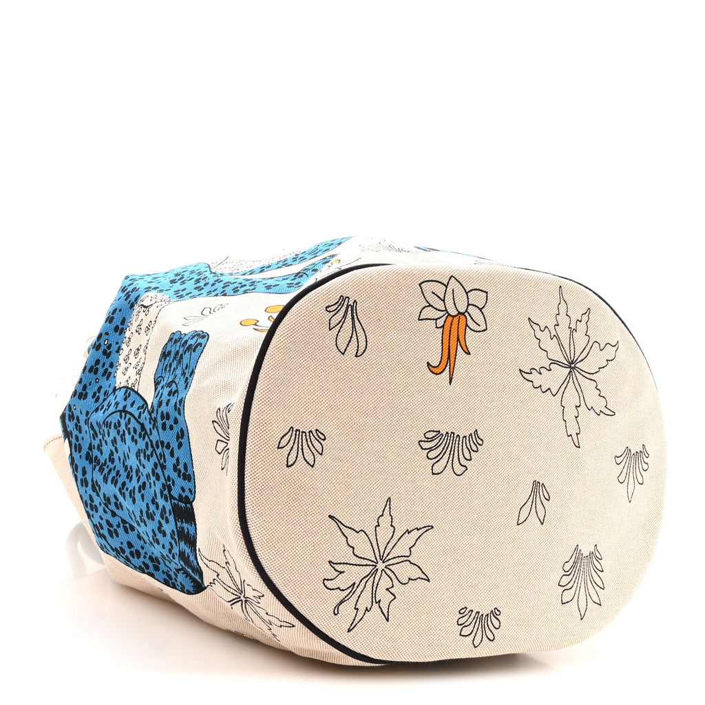 Hermès Cotton Canvas Les Leopards Tote Bag Bleu Sable