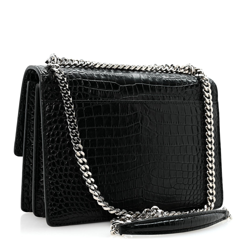 Saint Laurent Calfskin Crocodile Embossed Medium Monogram Sunset Black