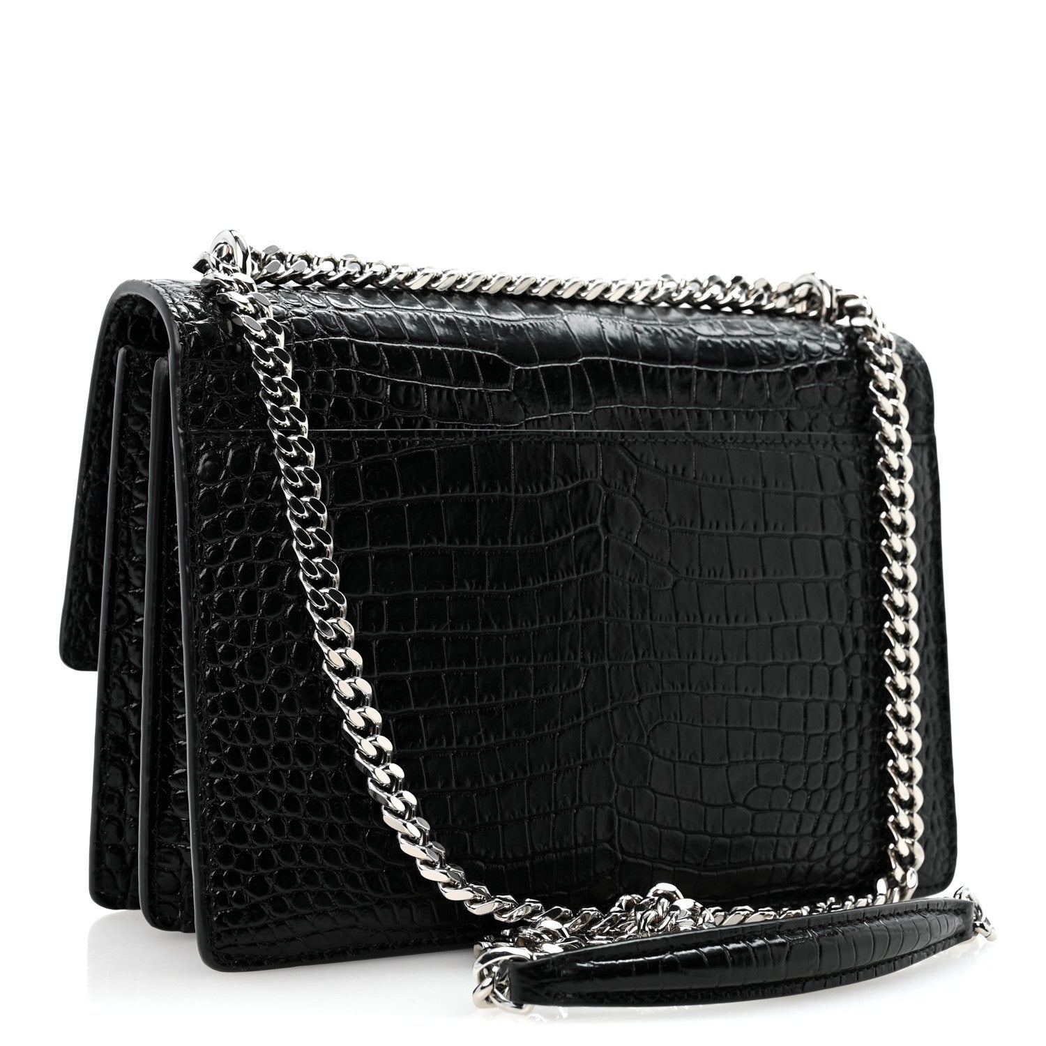 Saint Laurent Calfskin Crocodile Embossed Medium Monogram Sunset Black
