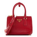 Prada Saffiano Vernice Mini Galleria Double Zip Tote Scarlatto