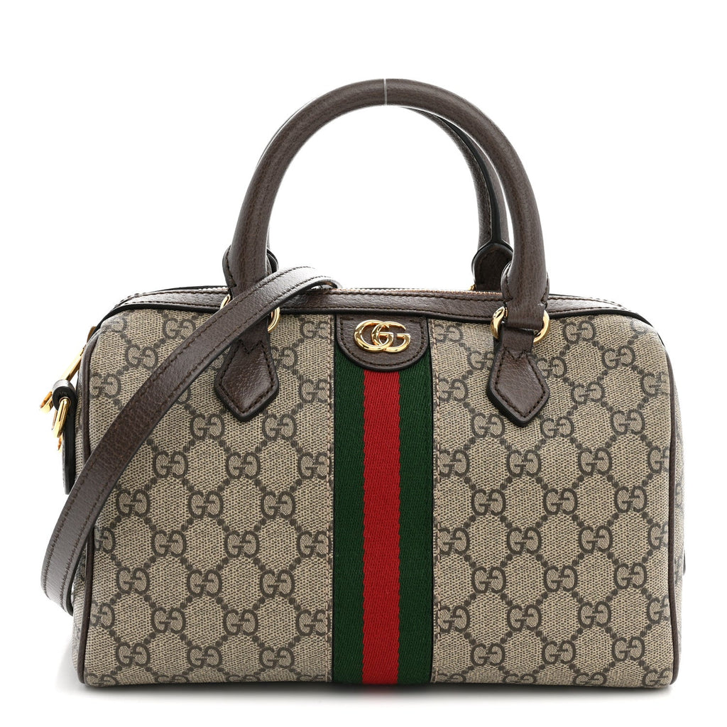 Gucci GG Supreme Monogram Web Small Ophidia Top Handle Bag Beige Ebony
