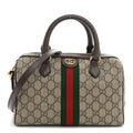 Gucci GG Supreme Monogram Web Small Ophidia Top Handle Bag Beige Ebony