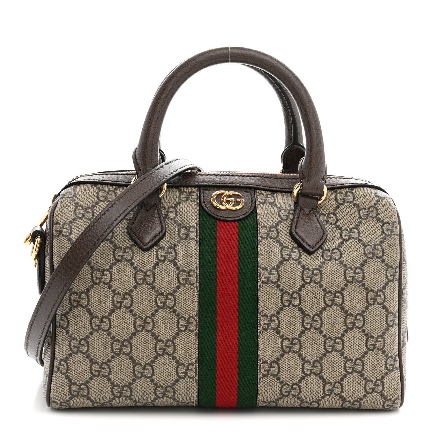 Gucci GG Supreme Monogram Web Small Ophidia Top Handle Bag Beige Ebony