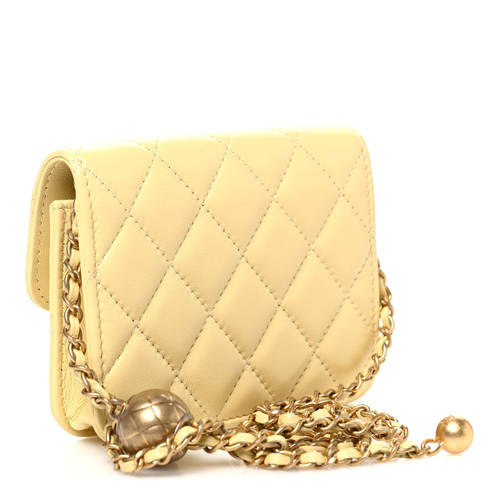 Chanel Lambskin Quilted Pearl Crush Clutch With Chain Yellow