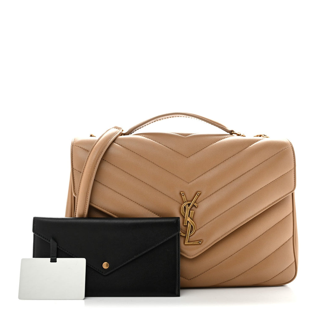 Saint Laurent Lambskin Chevron Quilted Large LouLou Natural Tan
