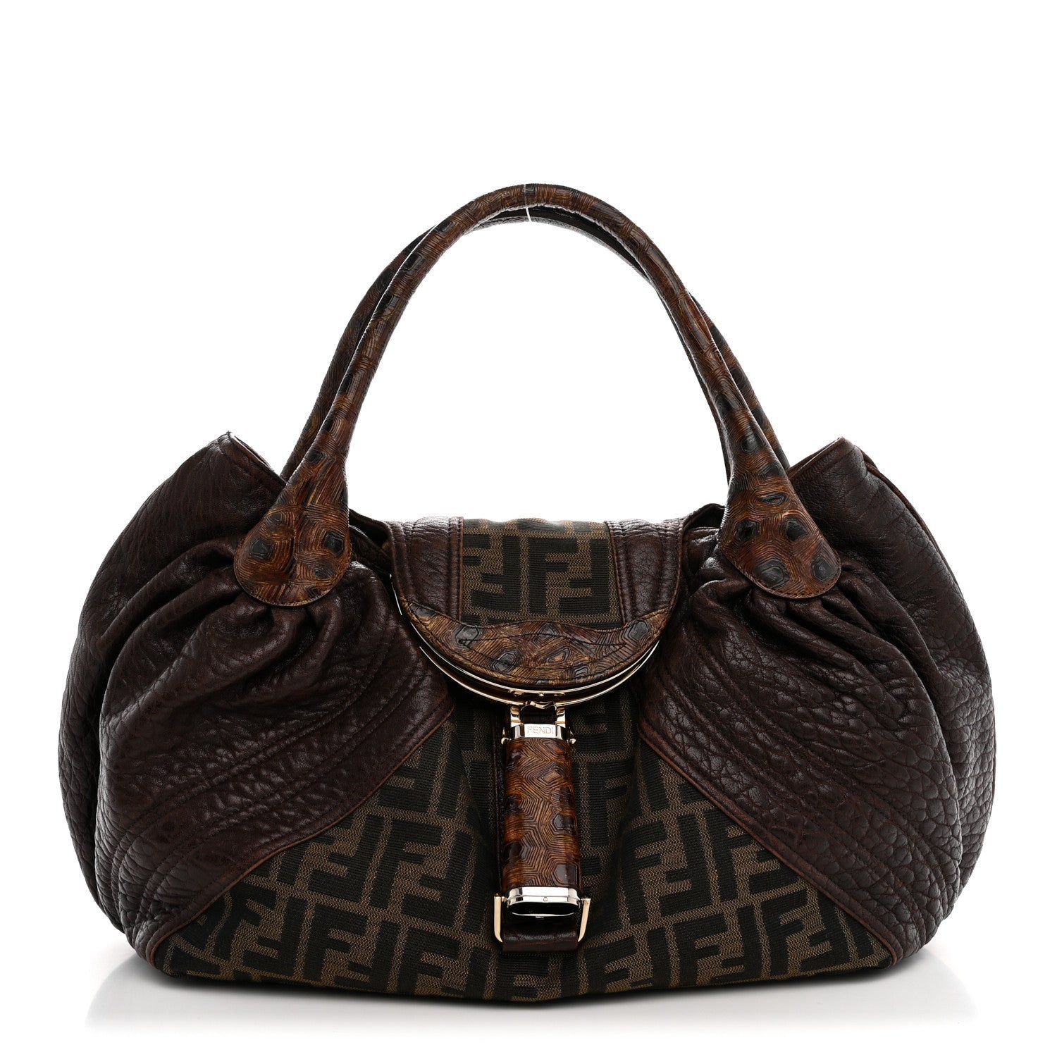 Fendi Zucca Nappa Nuvolata Vitello Tortuga Spy Tobacco Moro