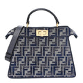 Fendi Chenille Vitello Seta FF Small Peekaboo I SEE U Satchel Grigio Blue Notte
