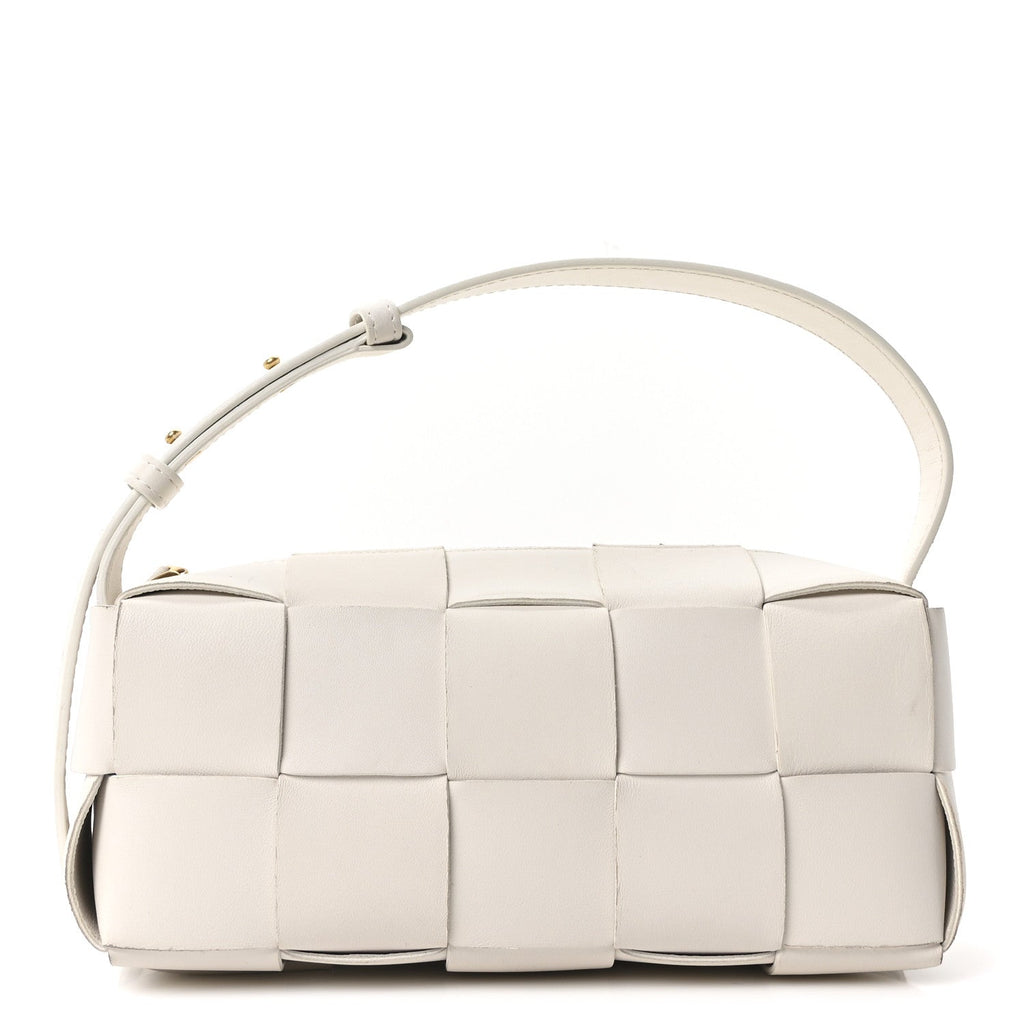 Bottega Veneta Lambskin Maxi Intrecciato Small Brick Cassette Bag White